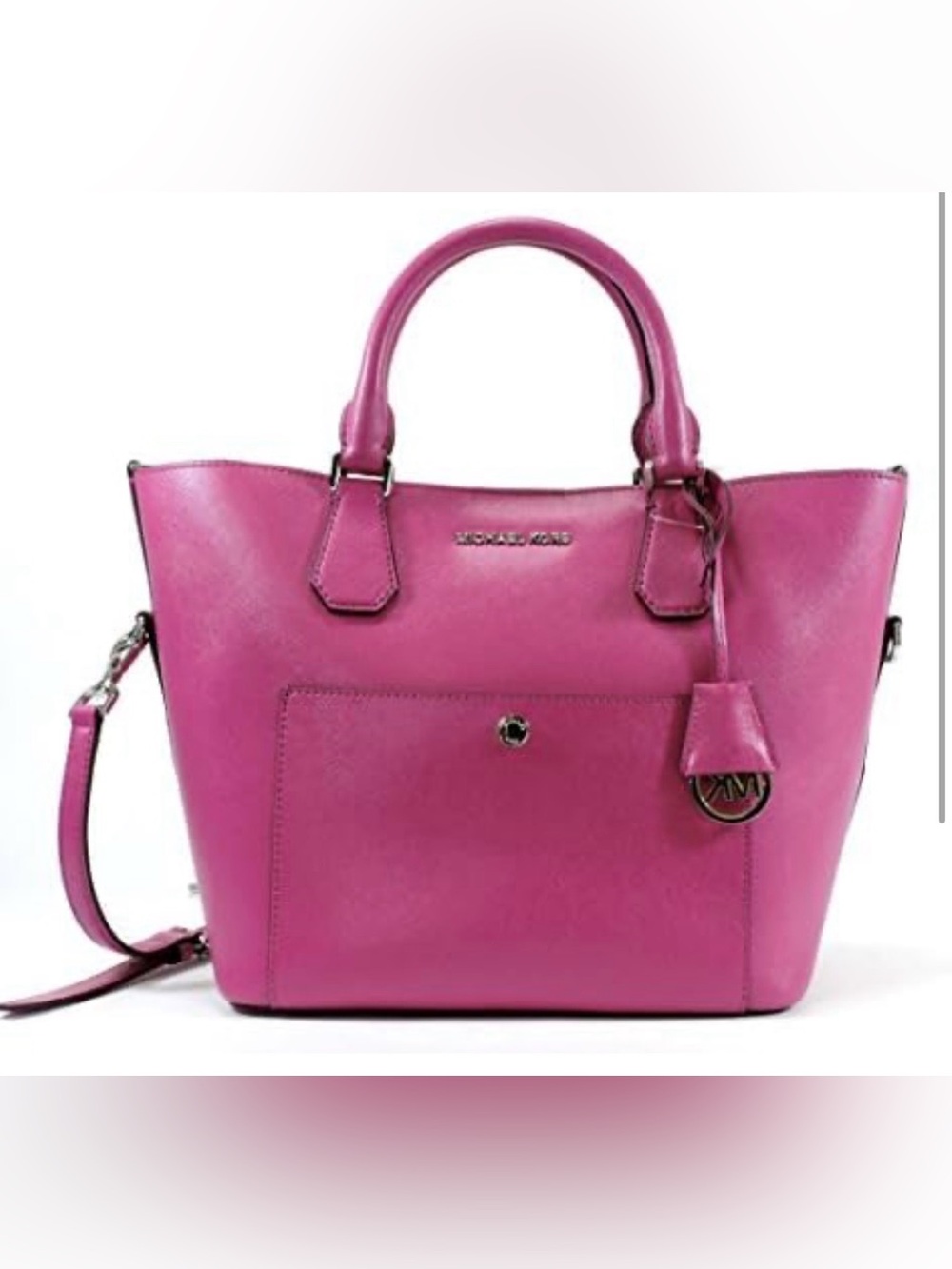 Michael Kors Greenwich Saffiano Fuchsia Leather Satchel Tote with Front Pocket